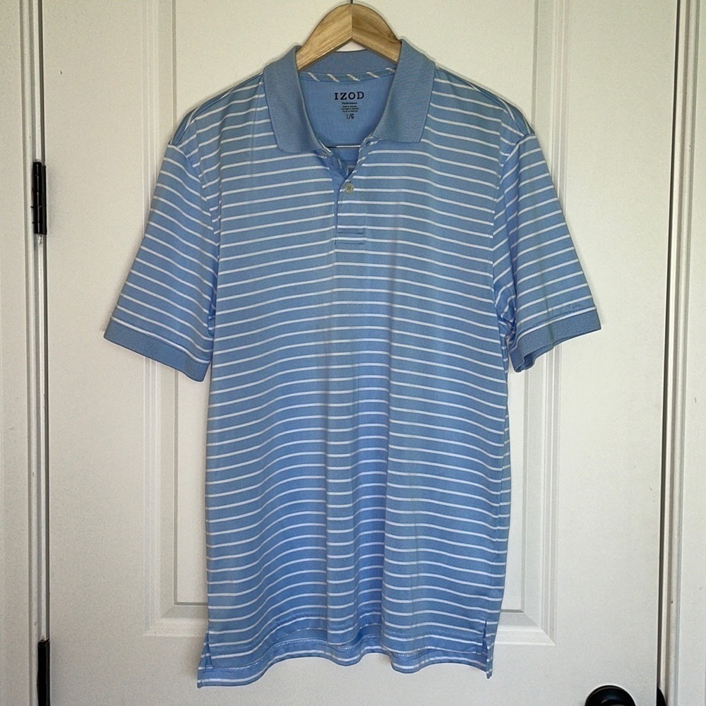 Izod Men’s Striped Performance Polo Shirt Light Blue/White L